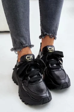 Damskie Skórzane Sneakersy Czarne CheBello 4583
