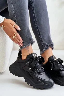 Damskie Skórzane Sneakersy Czarne CheBello 4583