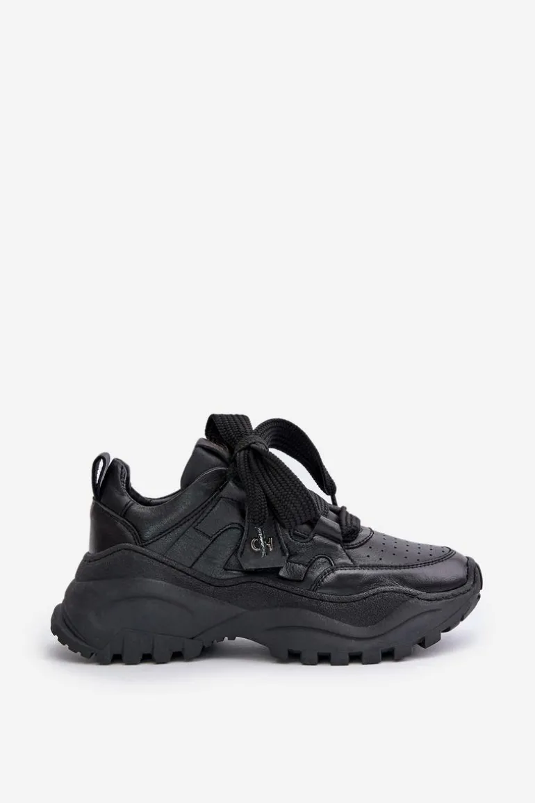 Damskie Skórzane Sneakersy Czarne CheBello 4583