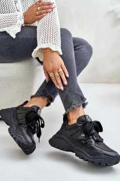 Damskie Skórzane Sneakersy Czarne CheBello 4583