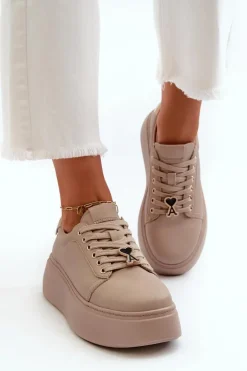 Damskie Skórzane Sneakersy Na Platformie Beżowe Vinceza 66700