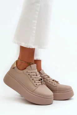 Damskie Skórzane Sneakersy Na Platformie Beżowe Vinceza 66700