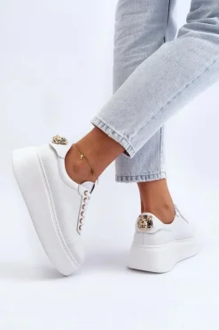 Damskie Skórzane Sneakersy Na Platformie CheBello 4367 Białe