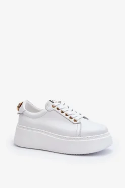 Damskie Skórzane Sneakersy Na Platformie CheBello 4367 Białe