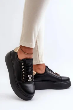 Damskie Skórzane Sneakersy Na Platformie Czarne Vinceza 66700