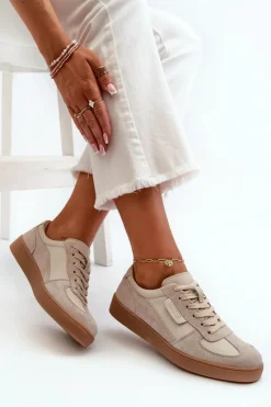 Damskie Skórzane Sneakersy Szare Vinceza 7333