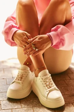 Damskie Skórzane Sneakersy Na Platformie Z Misiem Białe Vinceza 66641