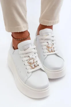 Damskie Skórzane Sneakersy Na Platformie Z Misiem Białe Vinceza 66641
