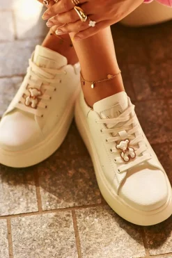 Damskie Skórzane Sneakersy Na Platformie Z Misiem Białe Vinceza 66641