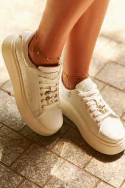 Damskie Skórzane Sneakersy Na Platformie Z Misiem Białe Vinceza 66641