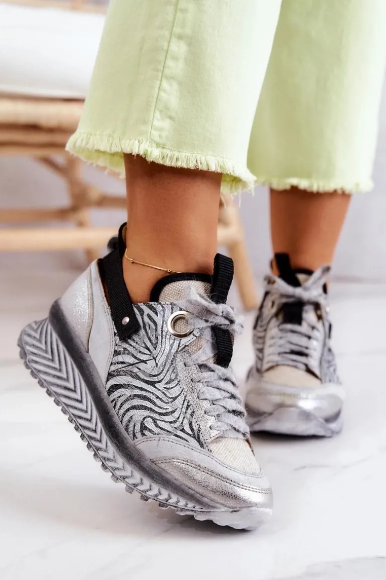 Damskie Skórzane Sneakersy Maciejka 04916-03 Szare