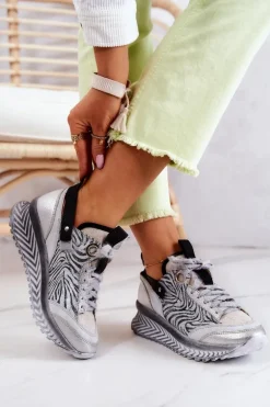 Damskie Skórzane Sneakersy Maciejka 04916-03 Szare