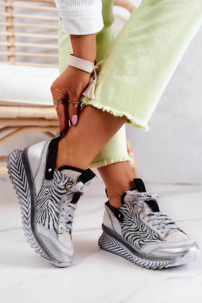 Damskie Skórzane Sneakersy Maciejka 04916-03 Szare