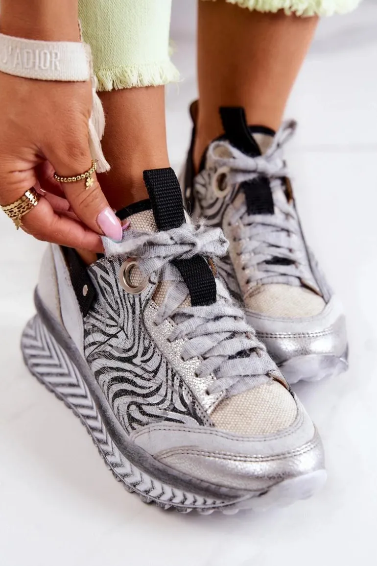 Damskie Skórzane Sneakersy Maciejka 04916-03 Szare