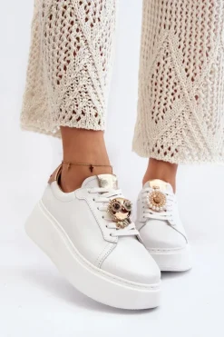 Damskie Skórzane Sneakersy CheBello 4411 Białe