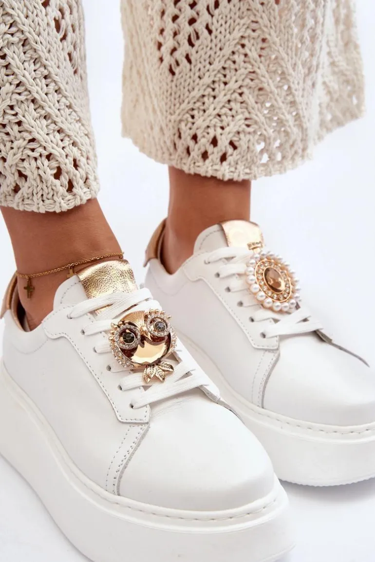 Damskie Skórzane Sneakersy CheBello 4411 Białe