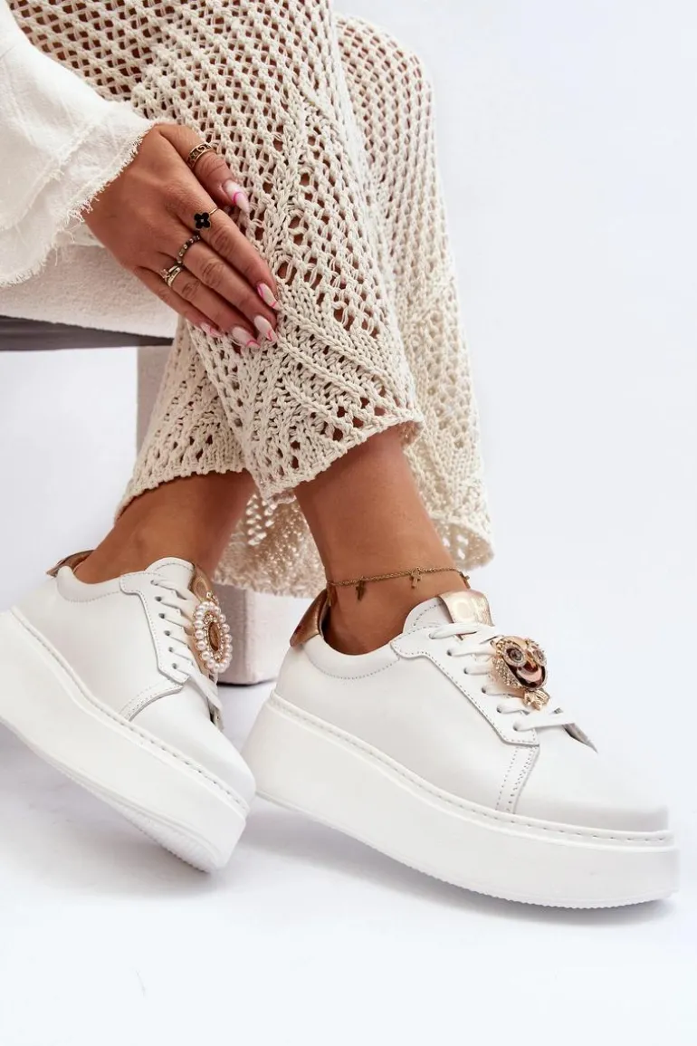 Damskie Skórzane Sneakersy CheBello 4411 Białe