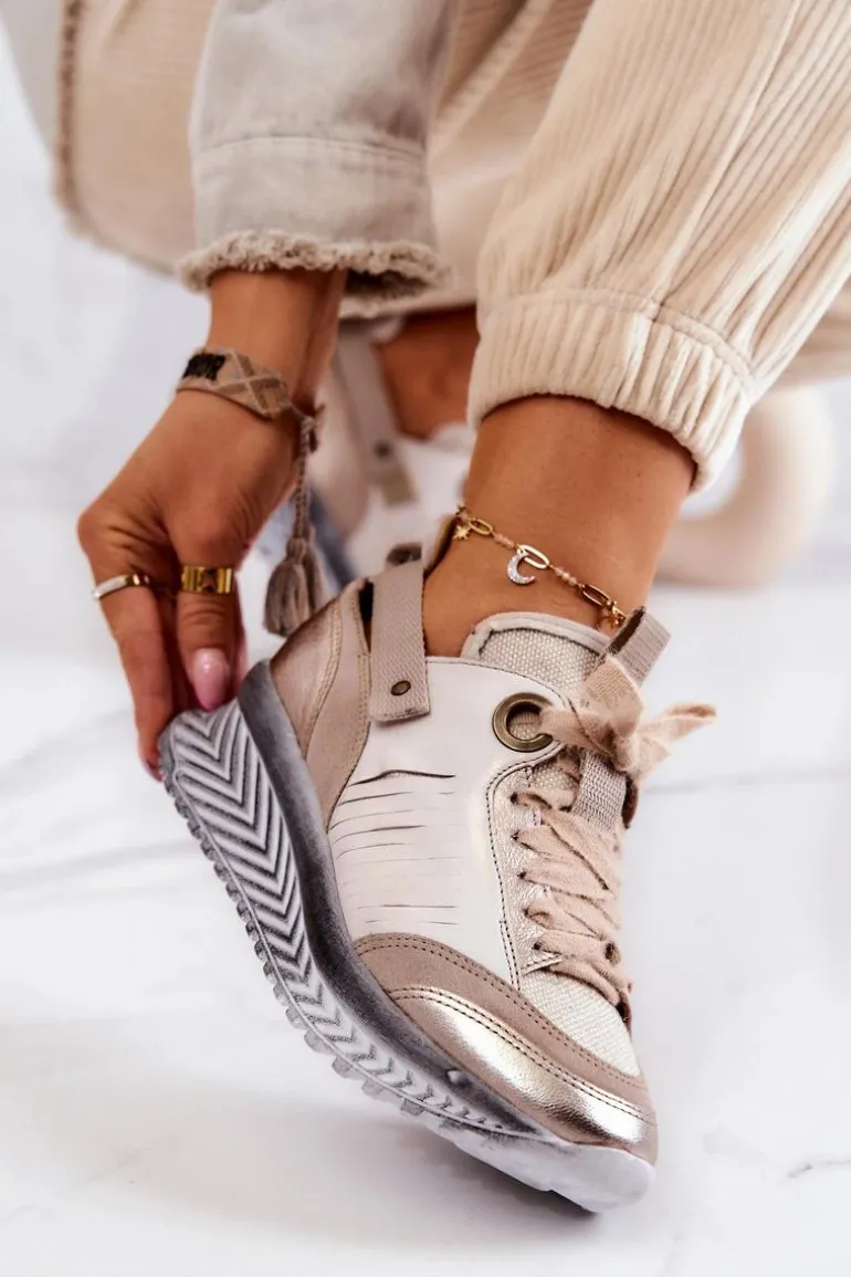 Damskie Skórzane Sneakersy Maciejka 04916-19 Beżowe