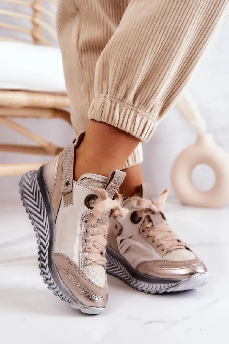 Damskie Skórzane Sneakersy Maciejka 04916-19 Beżowe