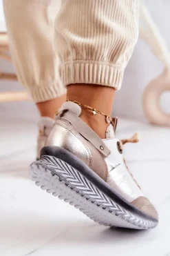 Damskie Skórzane Sneakersy Maciejka 04916-19 Beżowe