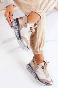 Damskie Skórzane Sneakersy Maciejka 04916-19 Beżowe