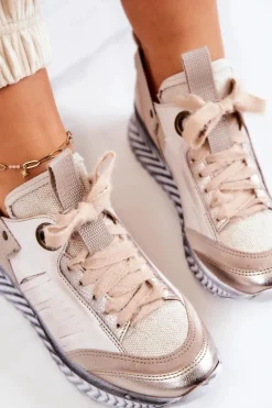 Damskie Skórzane Sneakersy Maciejka 04916-19 Beżowe