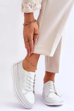 Damskie Skórzane Sportowe Buty Trampki Białe Elami