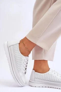 Damskie Skórzane Sportowe Buty Trampki Białe Elami