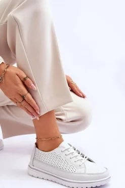 Damskie Skórzane Sportowe Buty Trampki Białe Elami