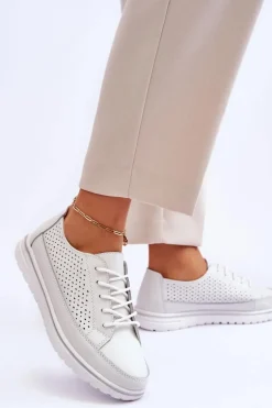 Damskie Skórzane Sportowe Buty Trampki Białe Elami