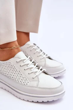 Damskie Skórzane Sportowe Buty Trampki Białe Elami
