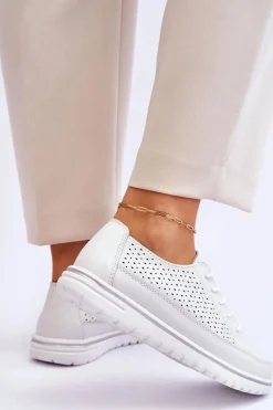 Damskie Skórzane Sportowe Buty Trampki Białe Elami