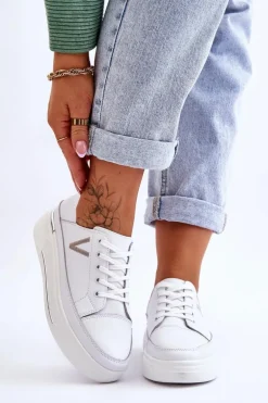 Damskie Skórzane Sportowe Buty Na Platformie Białe Saul