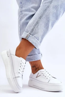 Damskie Skórzane Sportowe Buty Na Platformie Białe Saul