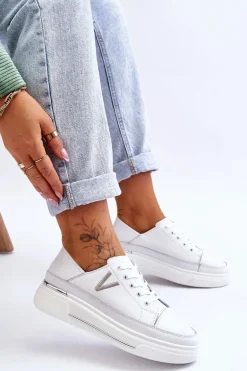 Damskie Skórzane Sportowe Buty Na Platformie Białe Saul