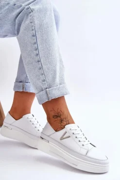 Damskie Skórzane Sportowe Buty Na Platformie Białe Saul