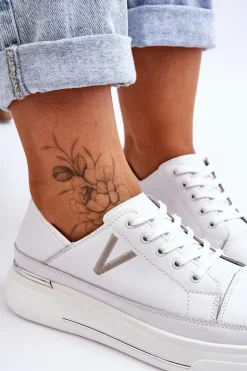 Damskie Skórzane Sportowe Buty Na Platformie Białe Saul