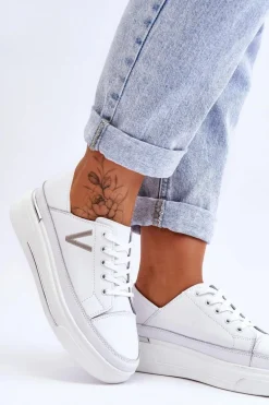 Damskie Skórzane Sportowe Buty Na Platformie Białe Saul