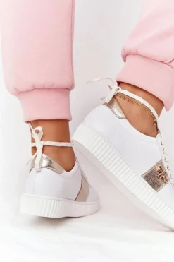 Damskie Skórzane Tenisówki Lewski Shoes 2786-0 Biało-Złote