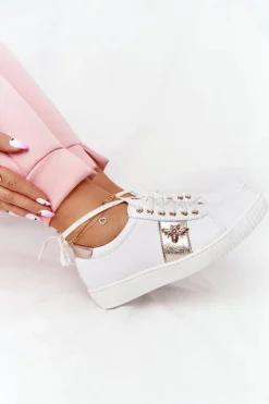 Damskie Skórzane Tenisówki Lewski Shoes 2786-0 Biało-Złote