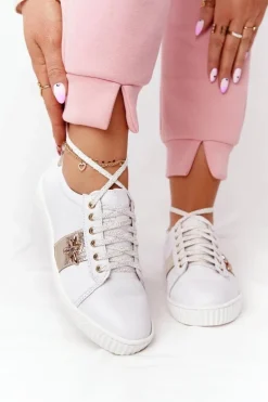 Damskie Skórzane Tenisówki Lewski Shoes 2786-0 Biało-Złote