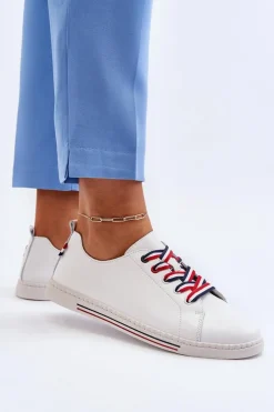 Damskie Skórzane Tenisówki Białe Litzy