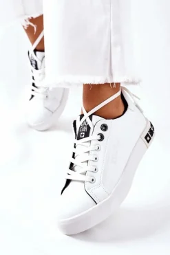 Damskie Skórzane Tenisówki BIG STAR II274031 Biało-Czarne