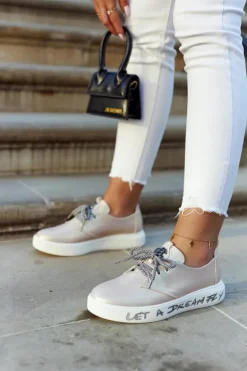 Damskie Skórzane Tenisówki Z Ozdobą Metaliczny Róż Carrey