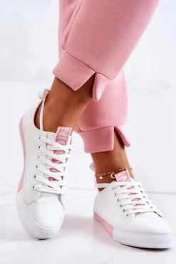 Damskie Skórzane Tenisówki Biało-Różowe Mikayla