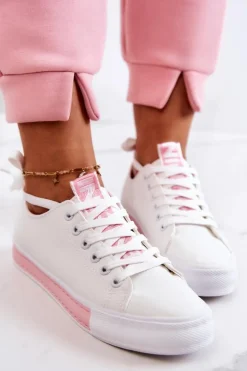 Damskie Skórzane Tenisówki Biało-Różowe Mikayla
