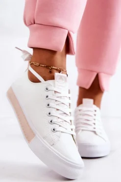 Damskie Skórzane Tenisówki Biało-Beżowe Mikayla