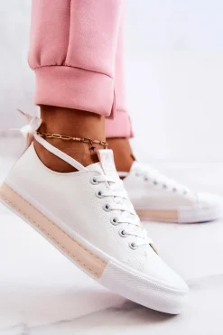 Damskie Skórzane Tenisówki Biało-Beżowe Mikayla