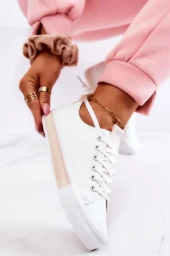 Damskie Skórzane Tenisówki Biało-Beżowe Mikayla