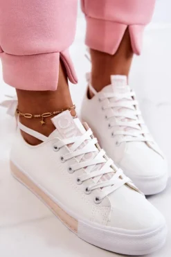 Damskie Skórzane Tenisówki Biało-Beżowe Mikayla